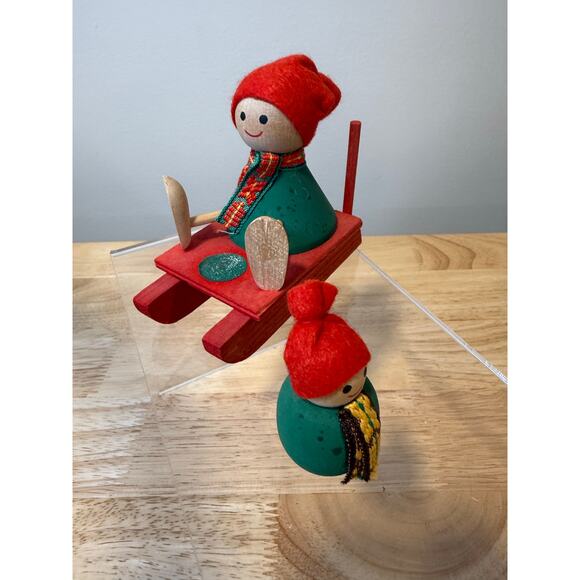 Ljungstroms Of Sweden Tomte Wooden Figure Two Kids on Sled JL - Picture 6 of 11